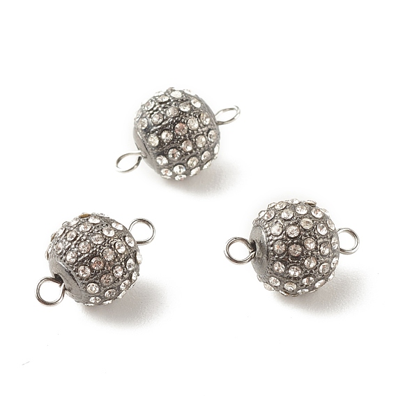 Alloy Crystal Rhinestone Connector Charms, with 304 Stainless Steel Loops, Round