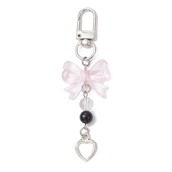 Подвесные украшения в виде банта из акрила, подвески-застежки из натурального кварцевого кристалла и синтетического черного камня и сплава для украшений сумок