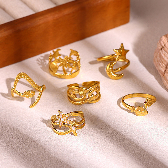 304 Stainless Steel Cuff Open Rings, Golden