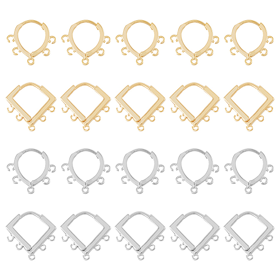 24шт 4 стили латунные серьги-кольца, ромб и слеза, с горизонтальными петлями, долговечный