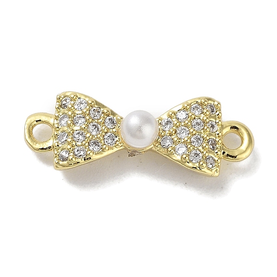 Покрытие стойки латунное микропаве прозрачные звенья кубического циркония, Подвески с бантиком и пластиковой имитацией жемчуга, без свинца и без кадмия, долговечный