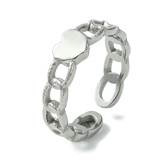 304 Stainless Steel Open Cuff Ring, Heart