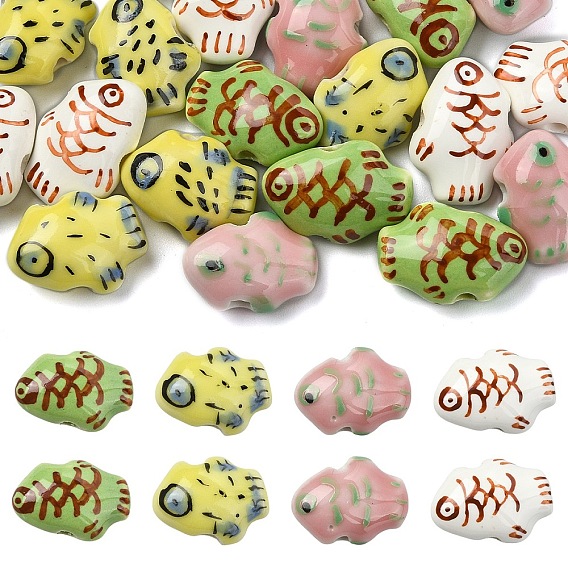 20шт 4 цвета фарфоровые бусины ручной работы, пастельный фарфор, рыба