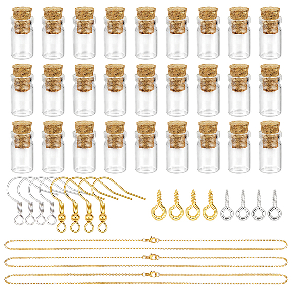 Наборы для самостоятельного изготовления висячих сережек и подвесок., включая стеклянные бутылочки для желаний, железные крючки для сережек и штифты с винтовым ушком для крепления сережек, Латунные кабельные цепи ожерелья