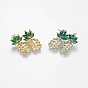 Brass Dangle Stud Earrings, with Cubic Zirconia, Pineapple, Long-Lasting Plated