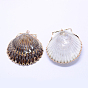 Natural Shell Big Pendant, with Plated Golden Brass Findings, 50~68x40~54x4~5mm, Hole: 2mm