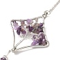 Amethyst Pendant Decoration, Hanging Suncatcher, with Stainless Steel Rings and Rhombus Alloy Frame, Teardrop