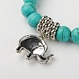 Dyed Synthetic Howlite Elephant Stretch Bracelets, with CCB Plastic Beads and Tibetan Style Alloy Pendants, Antique Silver Metal Color, 55mm