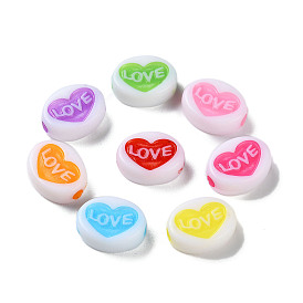 Opaque Acrylic Beads, Craft Style, Oval with Heart