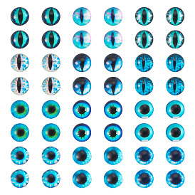 70Pcs 2 Styles Glass Cabochons, Half Round with Eye Pattern, Craft Eyes for Doll Making
