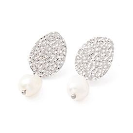 304 Stainless Steel Stud Earrings, with Pearl Beads, for Women