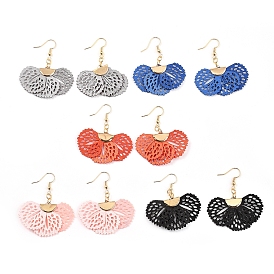 Dangle Earrings, with Iron Silk Pendant and Brass Earring Hooks, Flower, Golden