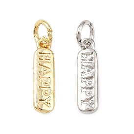 Латунные подвески, прямоугольник со словами happy charms, долговечный, без свинца и без кадмия, стойки покрытие, с целью перехода в кольце