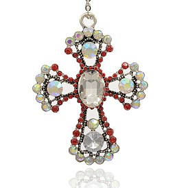 Collar de la cruz del rhinestone aleación de plata antigua colgantes grandes, 72x55x9 mm, agujero: 5 mm