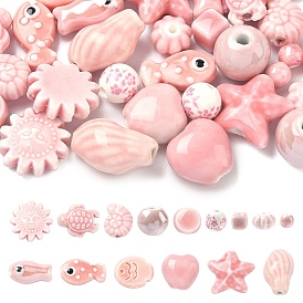 30шт 15 стили фарфоровые бусины ручной работы, яркие остеклением стиль фарфора