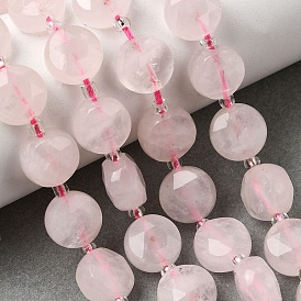 Природного розового кварца нитей бисера, граненые шестиугольные бусины в форме монеты, с бисером