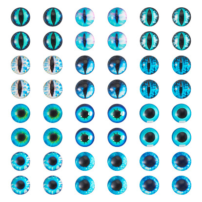 70Pcs 2 Styles Glass Cabochons, Half Round with Eye Pattern, Craft Eyes for Doll Making