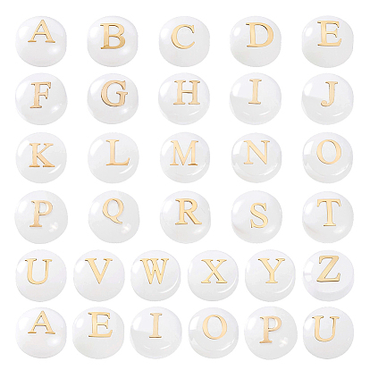 32 шт. 26 стили стеклянные и золотые эмалевые бусины, плоские круглые с буквы