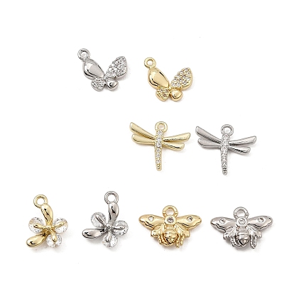 Brass Micro Pave Clear Cubic Zirconia Charms, Dragonfly & butterfly Charms