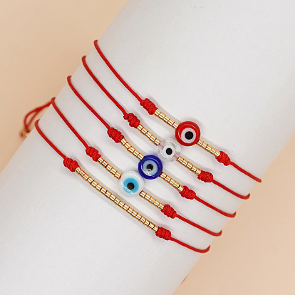 Vintage Miyuki Armband mit bösem Blick, goldfarben geflochten, mit Messingperlen, für Damen, echt 14 k vergoldet