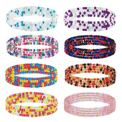 8шт 8 цвета бусины на талии, стрейч-цепочка для тела со сверкающими стеклянными семенами, модные украшения для бикини для женщин