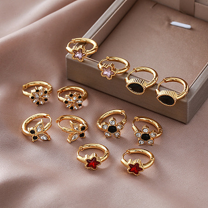 304 Pendientes de aro de acero inoxidable con circonita cúbica pavé para mujer, dorado