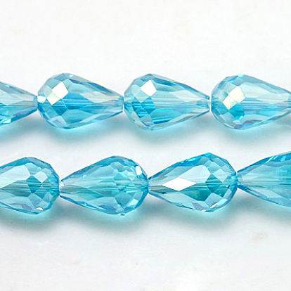 Electroplate Glass Beads Strands, AB Color Plated, Faceted Teardrop