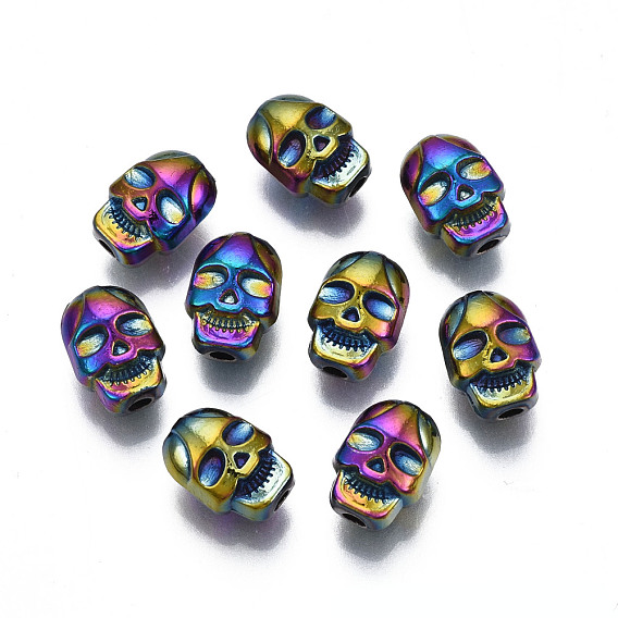 Rack Plating Rainbow Color Alloy Beads, Cadmium Free & Nickel Free & Lead Free, Skull