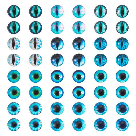 70Pcs 2 Styles Glass Cabochons, Half Round with Eye Pattern, Craft Eyes for Doll Making