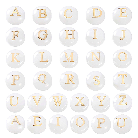 32 шт. 26 стили стеклянные и золотые эмалевые бусины, плоские круглые с буквы