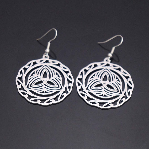 304 Stainless Steel Dangle Earrings for Women, Flat Round with Knot