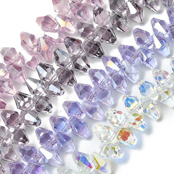 Прозрачные стеклянные бусины гальваническим пряди, с покрытием AB цвета, граненые, двухконусные