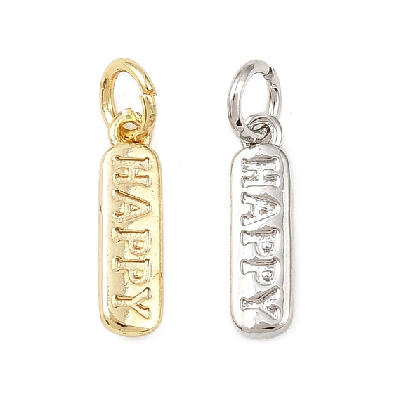 Латунные подвески, прямоугольник со словами happy charms, долговечный, без свинца и без кадмия, стойки покрытие, с целью перехода в кольце