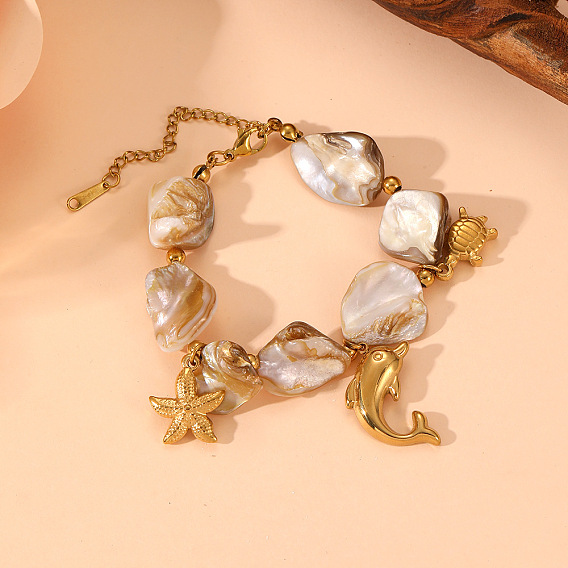 304 из нержавеющей стали шарм браслеты, Браслеты из натуральных ракушек и бусин для женщин