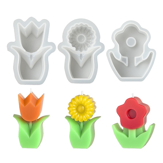 3шт 3 стили силиконовые формы для свечей своими руками, формы для литья смолы, цветок