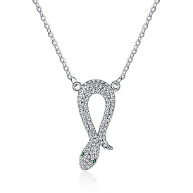 Stylish Zodiac Snake Pendant Short Collarbone Necklace with Full Zirconia Diamonds for Women