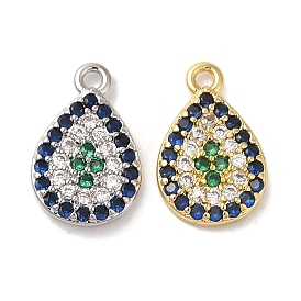 Brass Micro Pave Cubic Zirconia Pendants, Long-Lasting Plated, Cadmium Free & Lead Free, Teardrop