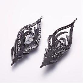 Brass Micro Pave Cubic Zirconia Links, Feather