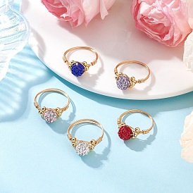 Кольца для женщин из полимерной глины ручной работы со стразами, круглые, с золотой экологичной медной проволокой