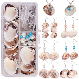 SUNNYCLUE DIY Earring Making, with Clam Shell Beads, Synthetic Turquoise Beads, Glass Beads, Tibetan Style Pendants and Brass Earring Hooks