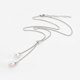 Colliers ajustables en acier inoxydable 304, colliers coulissants, avec perle de coquillage et boîte à bijoux en carton
