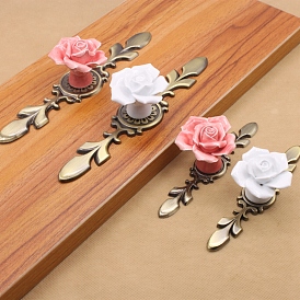 Porcelain Drawer Knobs, with Metal Findings, Rose Cabinet Handle