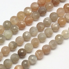 Natural Multi-Moonstone Beads Strands, Faceted, Round