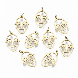 304 Stainless Steel Charms, Laser Cut, with Jump Ring, Abstract Face