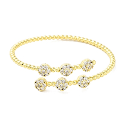 Brass Micro Pave Cubic Zirconia Cuff Bangles, Long-Lasting Plated, Cadmium Free & Lead Free