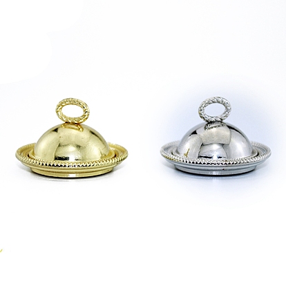 Miniature Alloy Food Serving Cover Cloche Dome Plate, for Dollhouse Accessories Pretending Prop Decorations