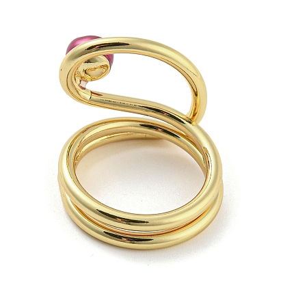 Brass Wire Wrap Finger Ring, with Plastic Pearl Beaded, Long-Lasting Plated, Cadmium Free & Lead Free