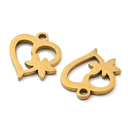 Ion Plating(IP) 316 Surgical Stainless Steel Charms, Laser Cut, Heart with Dragonfly Charms