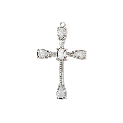 304 подвески из нержавеющей стали, крест с овальными подвесками, зеркальная полировка, с четким кубического циркония