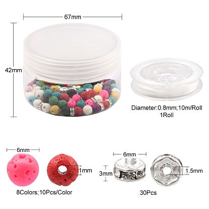 DIY Essential Oil Gemstone Bracelet Making Kit, Including Natural & Synthetic Lava Rock & Brass Rhinestone Beads, Elastic Thread
